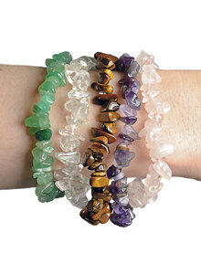 5 EDELSTEINARMBNDER IM SET: TIGERAUGE; AVENTURIN; AMETHYST BERGKRISTALL; ROSENQUARZ