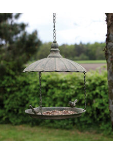 HNGE-VOGELFUTTERSCHALE MIT DACH - VOGELTRNKE AGED METAL