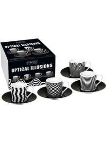 Auf diesem Bild sehen Sie das Produktbild fr PORZELLAN-ESPRESSOTASSEN OPTISCHE ILLUSIONEN 4ER-SET