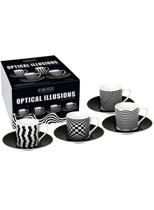 PORZELLAN-ESPRESSOTASSEN OPTISCHE ILLUSIONEN 4ER-SET