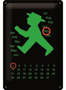 Auf diesem Bild sehen Sie das Produktbild fr BLECHSCHILD AMPELMANN GRN KALENDER 20 x 30 CM