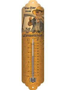 Auf diesem Bild sehen Sie das Produktbild fr BLECH THERMOMETER WER BIER TRINKT HILFT DER LAND- WIRTSCHAFT