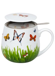 Auf diesem Bild sehen Sie das Produktbild fr BECHER SCHMETTERLINGSWIESE MIT TEESIEB UND DECKEL