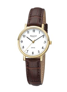 Auf diesem Bild sehen Sie das Produktbild f�r DAMEN-ARMBANDUHR GOLDFARBEN MIT BRAUNEM LEDERBAND