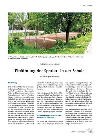 SEHBEHINDERTENFUBALL EINFHRUNG DER SPORTART IN DER SCHULE