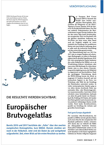 DIE RESULTATE WERDEN SICHTBAR: EUROPISCHER BRUTVOGELATLAS