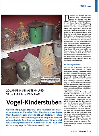 20 JAHRE NISTKASTEN- UND VOGEL SCHUTZMUSEUM: VOGEL-KINDERSTUB EN