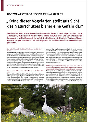 NEOZOEN-HOTSPOT NORDRHEIN-WEST ALEN: KEINE DIESER VOGELARTEN STELLT BISHER EINE GEFAHR DAR