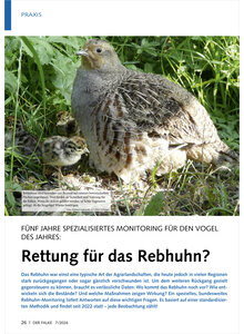 F�NF JAHRE SPEZIALISIERTES MONITORING F�R DEN VOGEL DES JAHRES RETTUNG F�R DAS REBHUHN