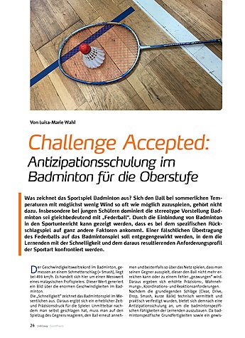 CHALLENGE ACCEPTED: ANTIZIPATIONSSCHULUNG IM BADMINTON FR DIE OBERSTUFE