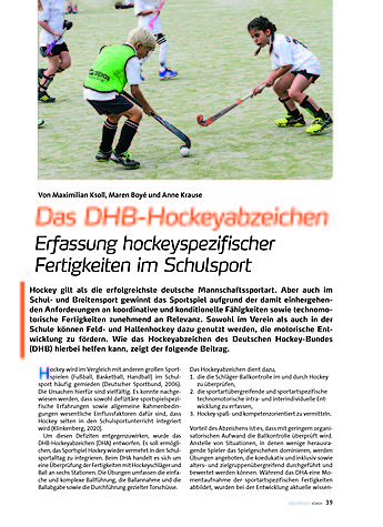 DAS DHB-HOCKEYABZEICHEN ERFASSUNG HOCKEYSPEZIFISCHER FERTIGKEITEN IM SCHULSPORT