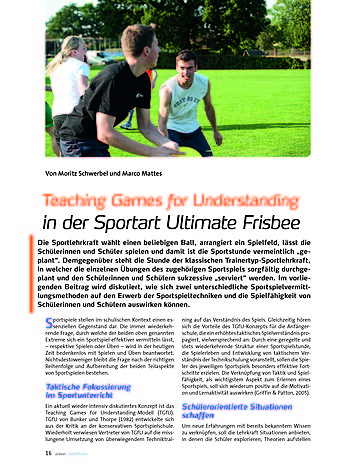 TEACHING GAMES FOR UNDER- STANDING IN DER SPORTART ULTIMATE FRISBEE