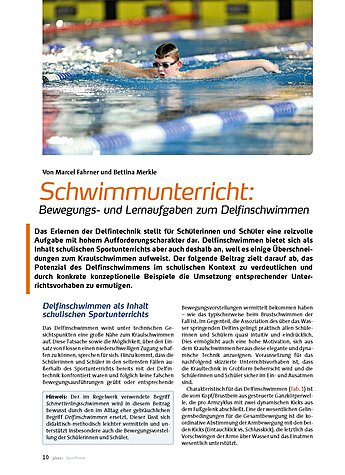 SCHWIMMUNTERRICHT: BEWEGUNGS- UND LERNAUFGABEN ZUM DELFINSCHWIMMEN