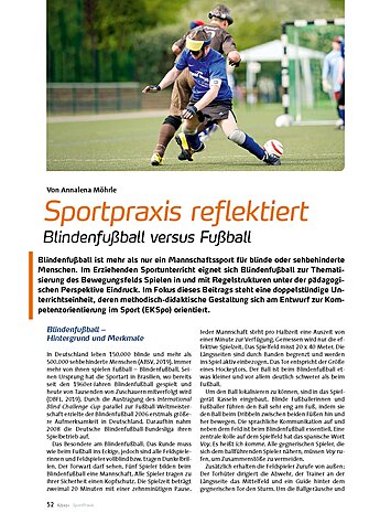 SPORTPRAXIS REFLEKTIERT BLINDENFUSSBALL VERSUS FUSSBALL