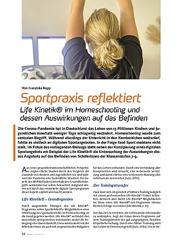 SPORTPRAXIS REFLEKTIERT LIFE KINETIK IM HOMESCOOLING UND DESSEN AUSWIRKUNGEN