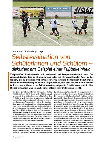 SELBSTEVALUATION VON SCHLER- INNEN UND SCHLERN AM BEISPIEL E. FUSSBALLEINHEIT