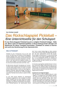 DAS RCKSCHLAGSPIEL PICKLEBALL - EINE UNTERRICHTSREIHE FR DEN SCHULSPORT